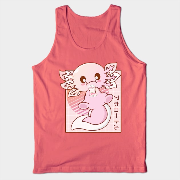 Kawaii Axolotl Strawberry Milk Shake Carton Japanese Anime Tank Top by kevenwal